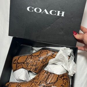 Coach Tan Snake Print Ankle Booties
